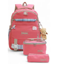 Relaxion 2144-1396 Kore Tarzı Unisex Çocuk Üçlü Set İlkokul Sırt Çantası (Pembe)