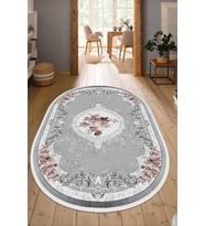 Dijital Baskılı Kaymaz Taban Yıkanabilir Oval Salon Halısı Mutfak Halısı Yolluk NDO-SD-587 (Gri)