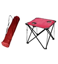 Kırmızı Katlanır Kamp Masası 47 cm Kare 2 Gözlü Taşıma Çantalı