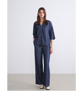 LCW Vision İndigo Beli Lastikli Wideleg Kadın Jean Pantolon