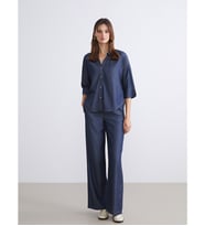 LCW Vision İndigo Beli Lastikli Wideleg Kadın Jean Pantolon