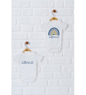 Pia Baby Premium %100 Pamuk İsme Özel Organik Baskılı İkili Set Çıtçıtlı Bebek Body Zıbın Modelleri 5091-17 (Ekru)