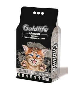 Goldlife Aktif Karbonlu Topaklanan Bentonit İnce Taneli Kedi Kumu 10 Lt (Gri)