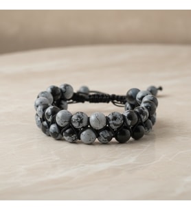 Karlı Obsidyen 8mm Çift Sıra Makrome Doğal Taş Bileklik
