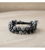 Karlı Obsidyen 8mm Çift Sıra Makrome Doğal Taş Bileklik