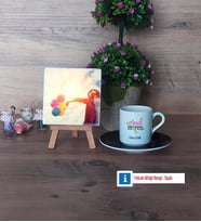 Fransızca Öğretmeni Fotoğraflı Dekoratif Taş, Ahşap Altlıklı Türk Kahvesi Fincanı Hediye (Model 7)