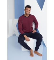 Kly 9259 Erkek Yuvarlak Yaka Uzun Kol Lastikli Pijama Takımı (Bordo)
