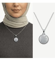 Kadın Çelik Kolye - Ayetel Kürsi Yazılı - Kişiye Özel - Gümüş Renk - Oval Tasarım - 45 cm