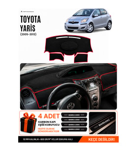 TOYOTA YARİS (2005-2013) Uyumlu Torpido Örtüsü Torpido Kılıfı - Siyah Kırmızı