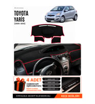 TOYOTA YARİS (2005-2013) Uyumlu Torpido Örtüsü Torpido Kılıfı - Siyah Kırmızı