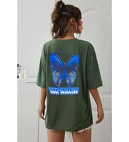Unisex Butterfly Baskılı T-shirt (Yeşil)