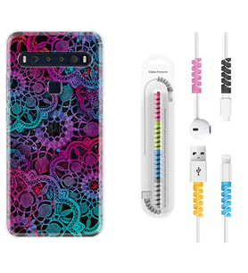 TCL 10L 10 Plus 10SE 20E 20SE 30SE L7 Kılıf Kablo Koruma Spiral Silikon Colurful Mandala 1667