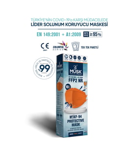 Musk KF94 Kore Tipi N95 Maske Turuncu Renk 10 Adet
