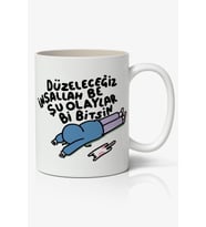 Düzeleceğiz Yazılı Motto Beyaz Porselen Kupa Bardak