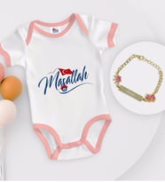 BK Kids Kişiye Özel Maşallah Tasarımlı Pembe Bebek Body Zıbın ve Kız Bebek Künyesi Hediye Seti-3