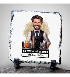 Kişiye Özel Hediye Karikatürlü En Yakışıklı Barmen Dekoratif Taş