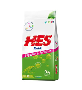 HES Matik Toz Çamaşır Deterjanı 9KG Beyazlar ve Renkliler Tüm Çamaşırlar (72 Yıkama)