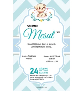 Kişiye Özel Sünnet Davetiyesi Beyaz Zarflı 9020 Kodlu