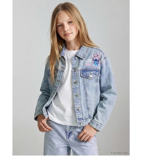 LCW Kids Mavi Stitch Baskılı Kız Çocuk Jean Ceket