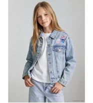 LCW Kids Mavi Stitch Baskılı Kız Çocuk Jean Ceket