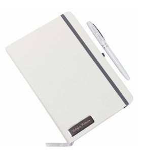 Kişiye Özel Beyaz Renk Çizgili Defter ve Metal Roller Kalem Seti