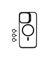 Apple iPhone 15 Pro Uyumlu Kılıf M-safe Şarj Özellikli Standlı Zore M-safe Klon Lensli Kapak (Siyah)