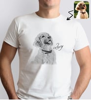 BK Gift Kişiye Özel Karakalem Evcil Hayvan Tasarımlı Erkek Beyaz Tişört-1, Sevgiliye Hediye, Arkadaşa Hediye, Trend T-Shirt