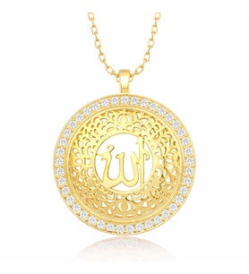 Gümüş Gold Allah Yazılı Kadın Kolye