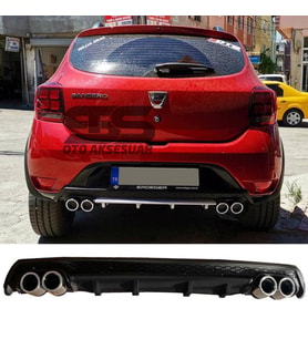 Dacia Sandero Difüzör Arka Tampon Eki 4 Egzoz Çıkışlı Siyah Lüx Tip