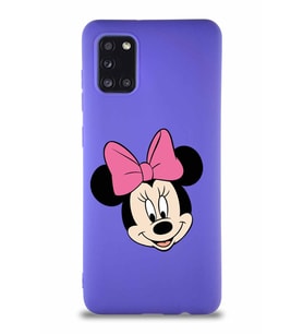 Samsung Galaxy A31 Soft Premier Kapak Minnie Mouse-C Tasarımlı Silikon Kılıf - Mor (Şeffaf)