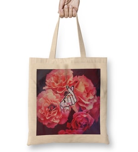 Kpop Korean Love Finger Snap Pink Floral Bez Çanta Uzun Saplı