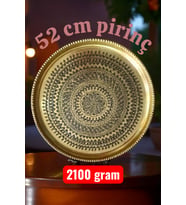 52 cm El İşlemeli Otantik Desenli Kalın Urfa Pirinç Tepsi - Pirinç-TPS452