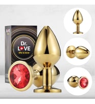 DrLove Yeni Başlayanlar İçin Gold Metal Anal Plug Tıkaç Kırmızı Taş