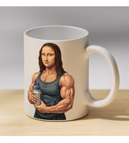 Kaslı Mona Lisa Baskılı Porselen Kupa - Spor Severlere Hediye Komik Kupa