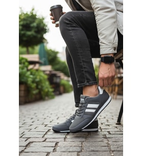 Enoch Erkek Şeritli Retro Spor Ayakkabı - Kırmızı Detaylı Günlük Sneaker
