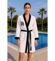 Baskılı Müslin Kimono Bornoz – Unisex  %100 Pamuk Yumuşacık 2 Katlı Doğal Kumaş (Siyah)