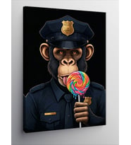 Kanvas Tablo Lolipop Yiyen Polis Maymun