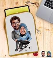 BK Gift Kişiye Özel Sevgililer Karikatürlü Taşınabilir Koruyucu Tablet Kılıfı & Organizer Çanta - Sarı-59