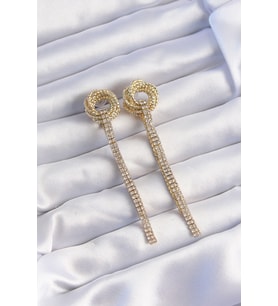 Pirinç Gold Renk Zirkon Taşlı Kıvrım Detay Sallantılı Küpe - Tj-Bkp9254