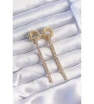 Pirinç Gold Renk Zirkon Taşlı Kıvrım Detay Sallantılı Küpe - Tj-Bkp9254