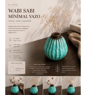 Wabi-Sabi Minimal Turkuaz Vazo – El Yapımı Dekoratif Seramik Vazo 10x8 cm