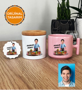 Kişiye Özel Karikatürlü Diyetisyen Hediye Seti Pastel T Kupa, Kalemlik, Anahtarlık Diyetisyenler Günü Hediyesi Erkek Diyetisyene Hediye (Pembe)