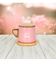 KİŞİYE ÖZEL İSİM BASKILI AHŞAP KAPAK ALTLIK VE KULPLU TERMOS BARDAK 250 ML (Pembe)