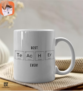 Öğretmene Hediye / Öğretmenler Günü Hediyesi - Best Teacher Elementler Baskılı Premium Porselen Kupa - GDTK-901071