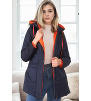 Dewberry Kadın %100 Polyester Kaban Lacivert Z6660 Günlük Dış Giyim, Şehir ve Ofis Stili, Hafta Sonu Kombini