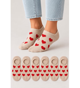 Kadın Dikişsiz Soft Pamuk Kalp Desenli 6'lı Sneakers Çorap