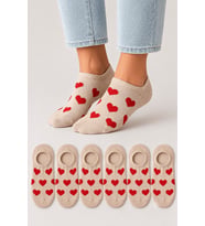 Kadın Dikişsiz Soft Pamuk Kalp Desenli 6'lı Sneakers Çorap