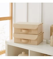 Ocean Home Textile 2'li Bej Balıksırtı Kapaklı Kutu Set 30 x 23 x 11 cm