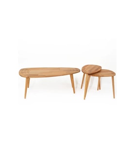 Fawdecor Sweet Masif Doğal Ahşap Orta Sehpa ve 2'li/3'lü Zigon Sehpa Set, Modern Masif Yan ve Orta Sehpa (Açık Meşe)