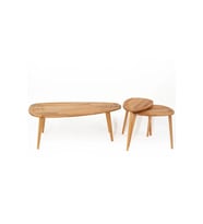 Fawdecor Sweet Masif Doğal Ahşap Orta Sehpa ve 2'li/3'lü Zigon Sehpa Set, Modern Masif Yan ve Orta Sehpa (Açık Meşe)